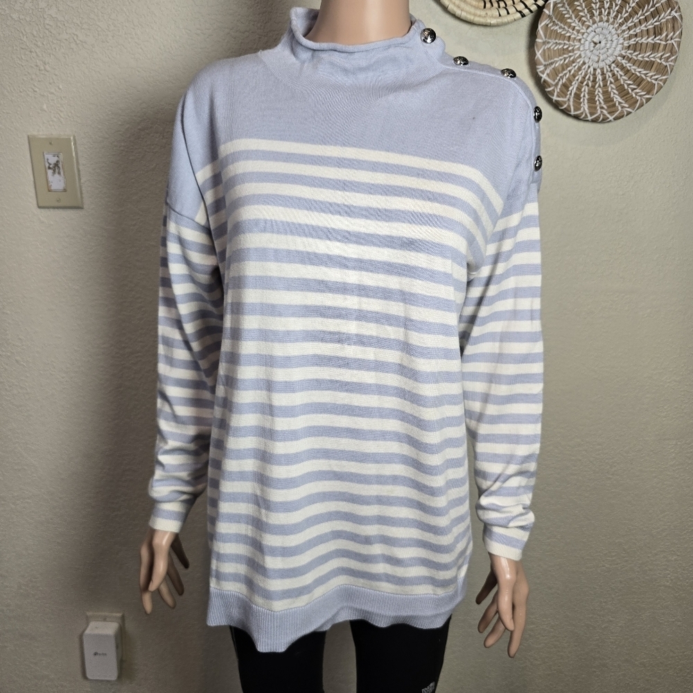 Lauren Ralph Lauren Blue White Striped Sweater  Cotton Blend Size Large